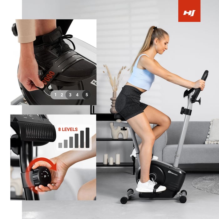 Rower magnetyczny HS-2050H Sonic srebrny wyposażony w manualną regulację oporu