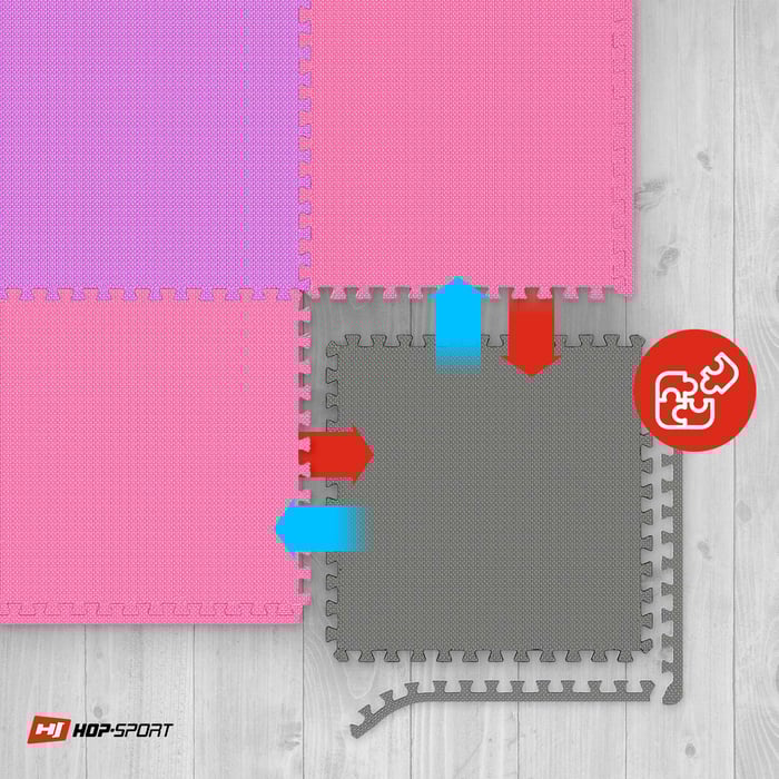 Łączenie mat puzzle Hop-sport w kolorze szaro-fioletowo-różowym