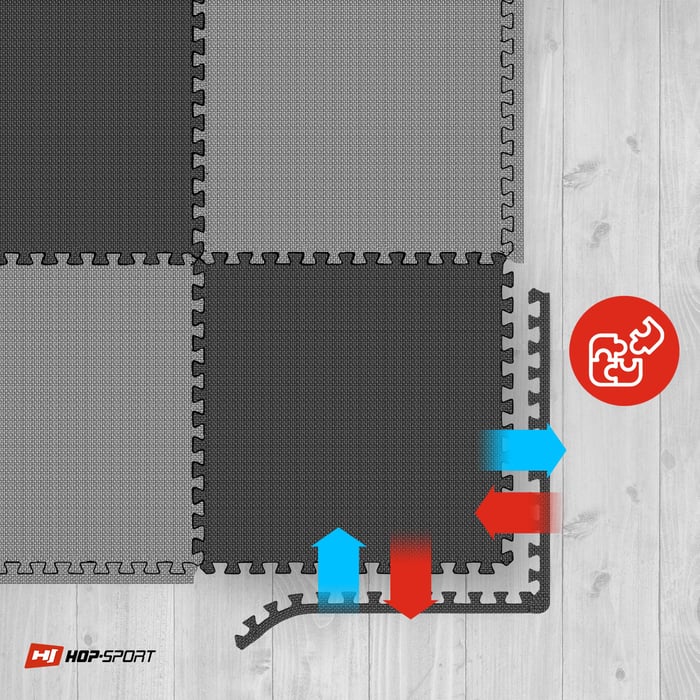 Łączenie mat puzzle Hop-sport w kolorze czarno-szarym