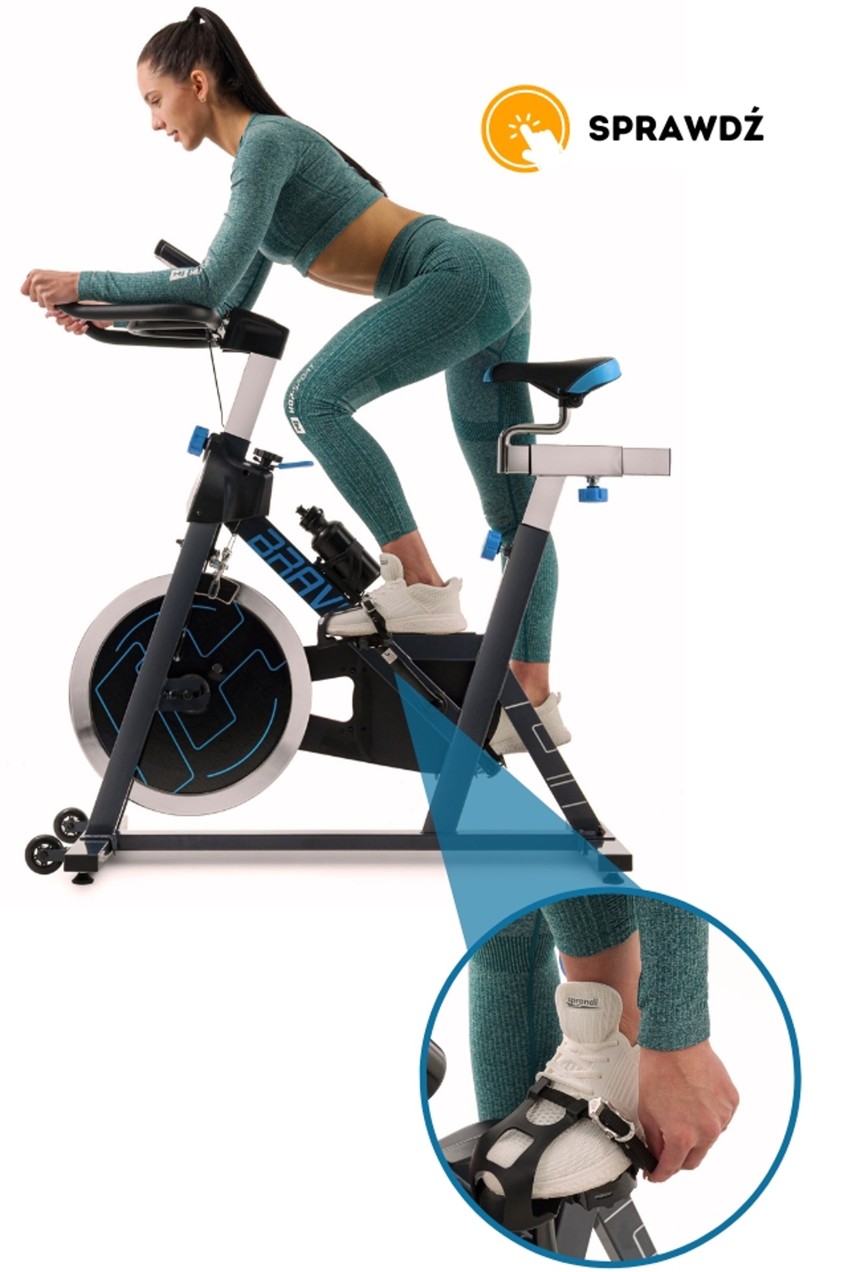 modelka trenująca na rowerze spinningowych HS-045IC Bravo marki Hop-Sport