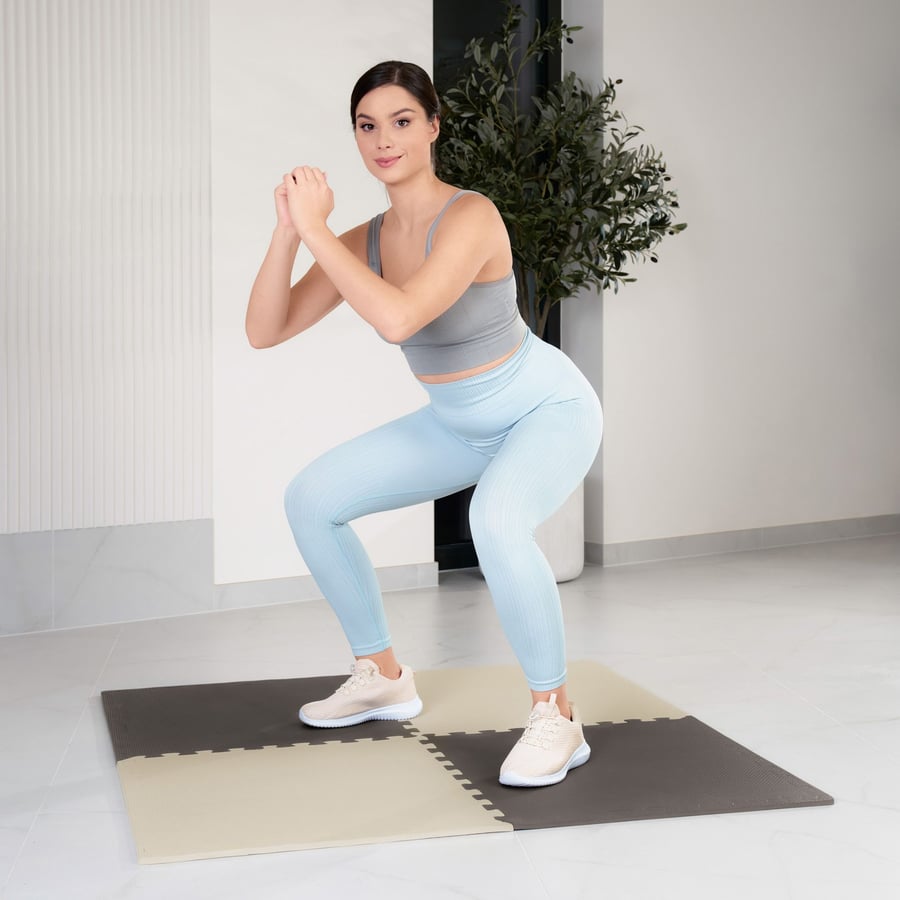 Mata puzzle EVA 1cm brązowo/beż