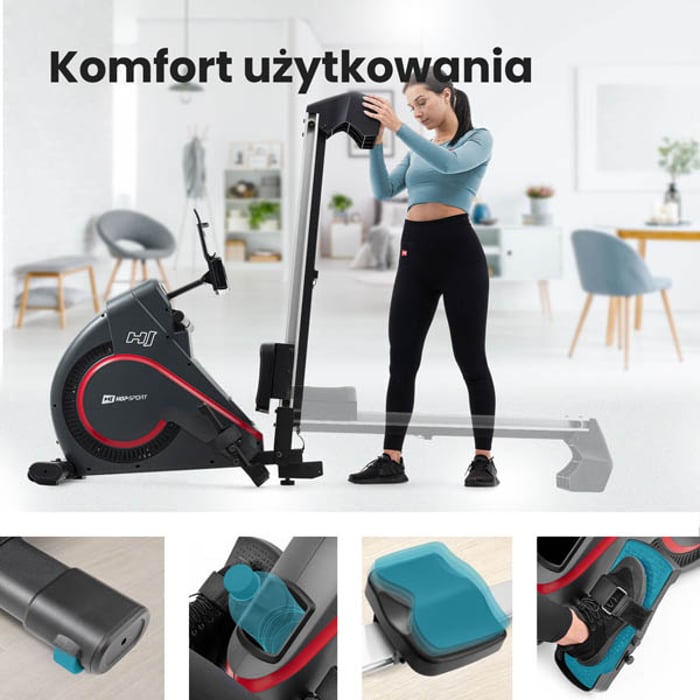 wioślarz treningowy hs-095r Spike wyposażony w system transportu i składania