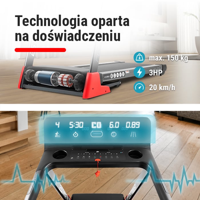 Bieżnia treningowa HS-3200LB Estima wyposażona w silnik o mocy 3HP