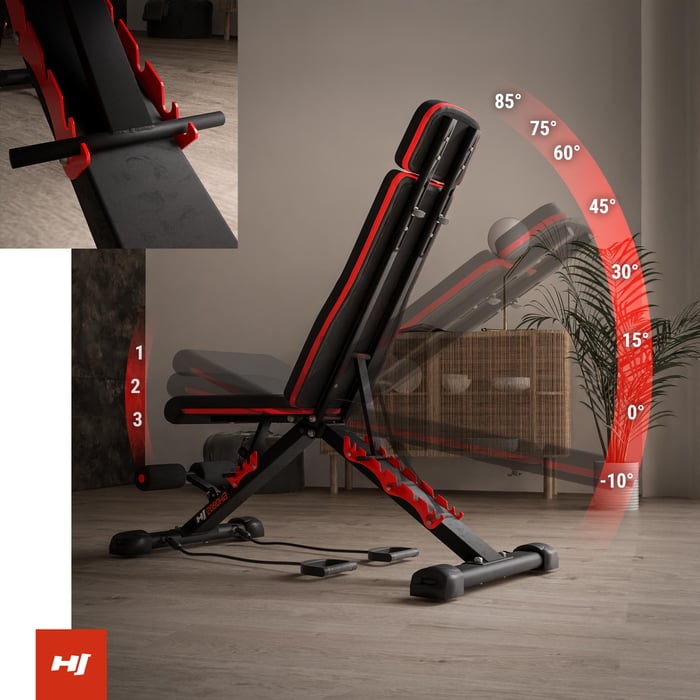 Na grafice pokazane możliwości regulacji oparcia oraz siedziska ławki 2080HB