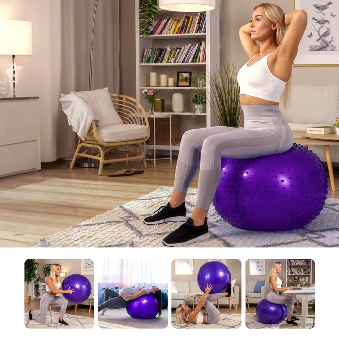 fioletowa piłka gimnastyczna z wypustkami o średnicy 65cm marki Hop-Sport