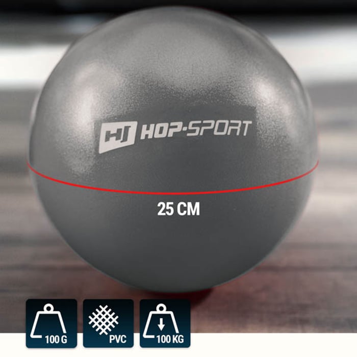 srebrna piłka gimnastyczna o średnicy 25cm marki Hop-Sport