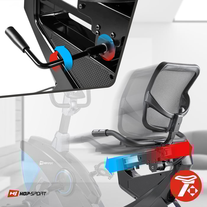 Rower leżący Hop-Sport HS-070L Helix czerwony wyposażony w wygodne i regulowane siedzisko